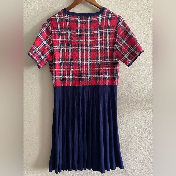 Draper James Women Navy Red Plaid Sweater Dress Short Sleeve Size XL Holiday - Picture 4 of 8